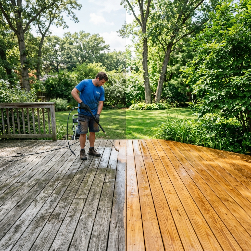 Before and after deck power washing