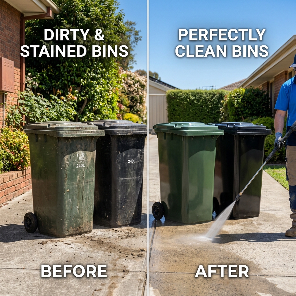 Before and after garbage can power washing