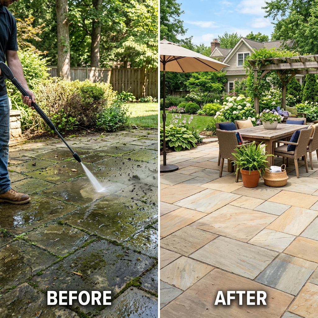 Before and after patio power washing